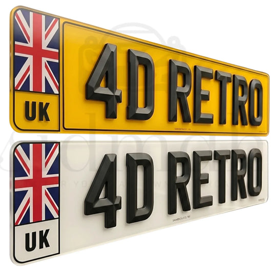 UK Large Badge ROAD LEGAL NUMBER PLATES Pair 2D 3D 4D RETRO GEL GLOSS MATTE - UK
