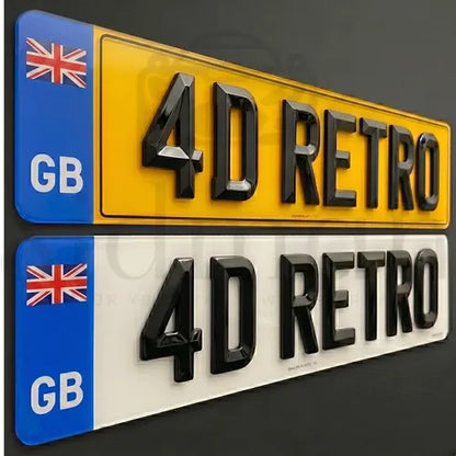 4D RETRO NUMBER PLATES in MATT and GLOSS BEVELLED DIAMOND PAIR - 100% ROAD LEGAL