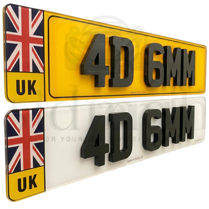 UK Large Badge ROAD LEGAL NUMBER PLATES Pair 2D 3D 4D RETRO GEL GLOSS MATTE - UK