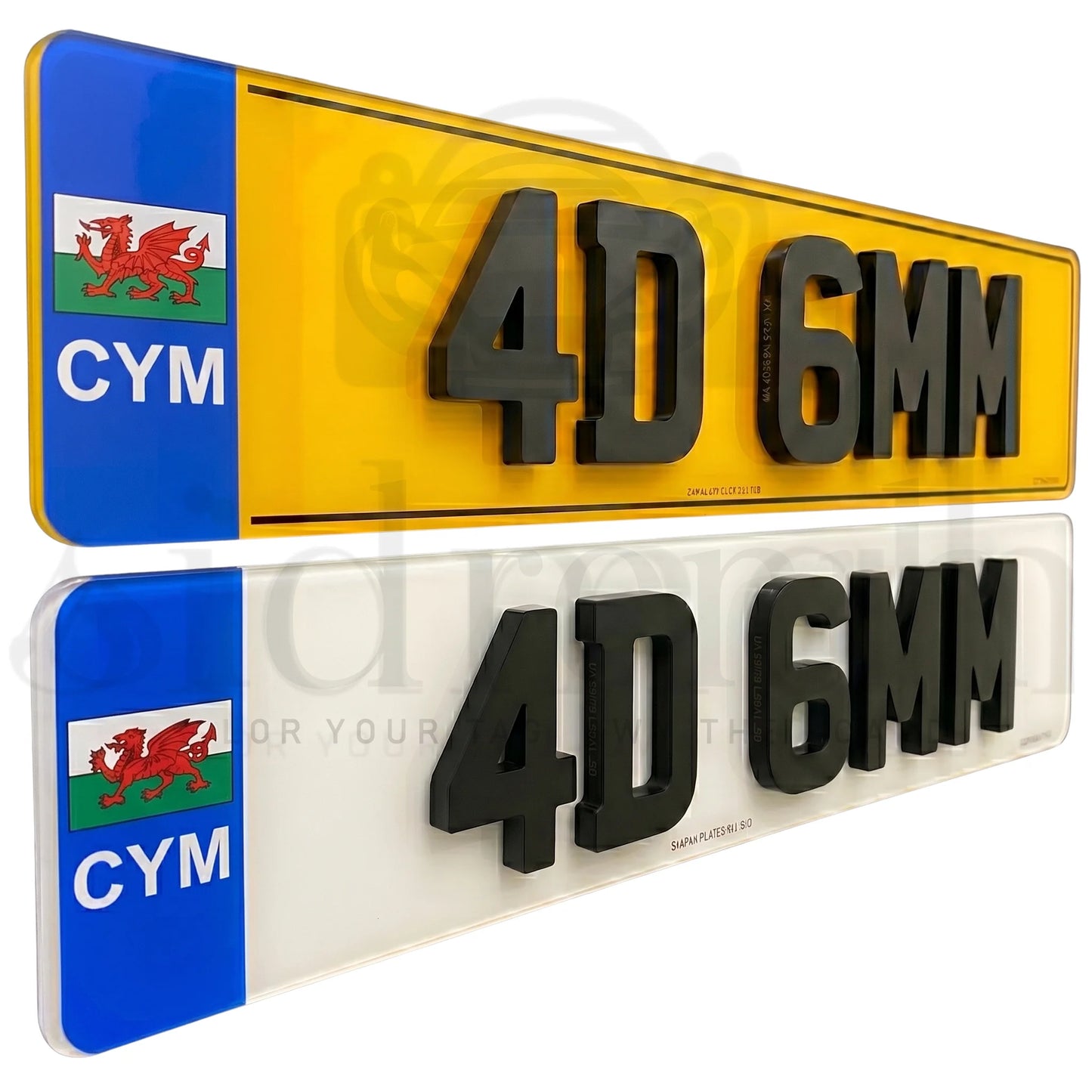CYM Badge ROAD LEGAL Number Plates Pair 2D 3D 4D RETRO WELSH CYMRU WALES FLAG