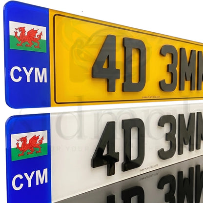 CYM Badge ROAD LEGAL Number Plates Pair 2D 3D 4D RETRO WELSH CYMRU WALES FLAG