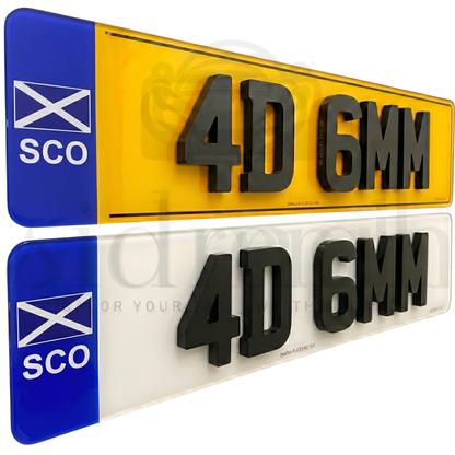 SCO Badge ROAD LEGAL NUMBER PLATES Pair 2D 3D 4D GEL GLOSS MATTE - SCOTLAND FLAG