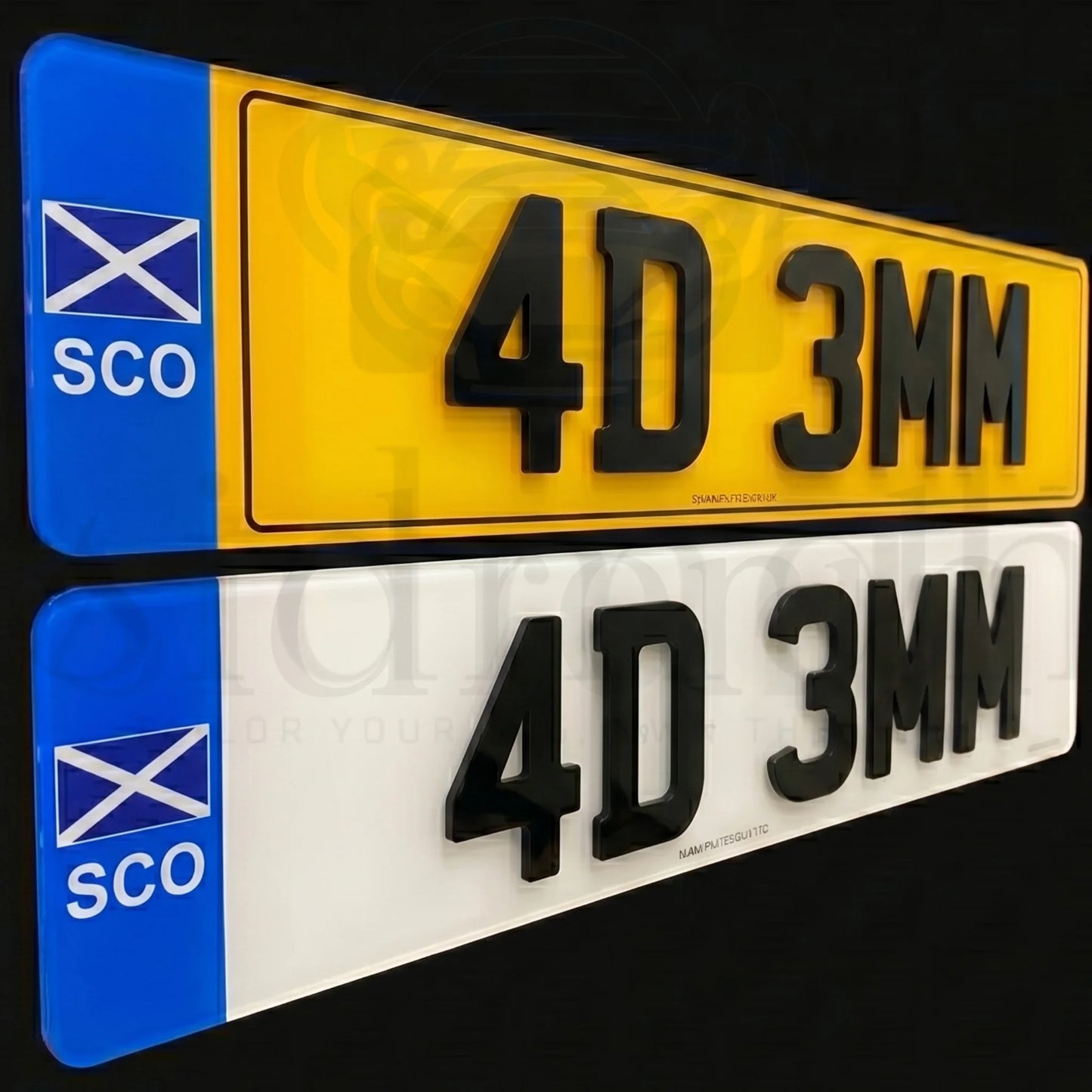SCO Badge ROAD LEGAL NUMBER PLATES Pair 2D 3D 4D GEL GLOSS MATTE - SCOTLAND FLAG