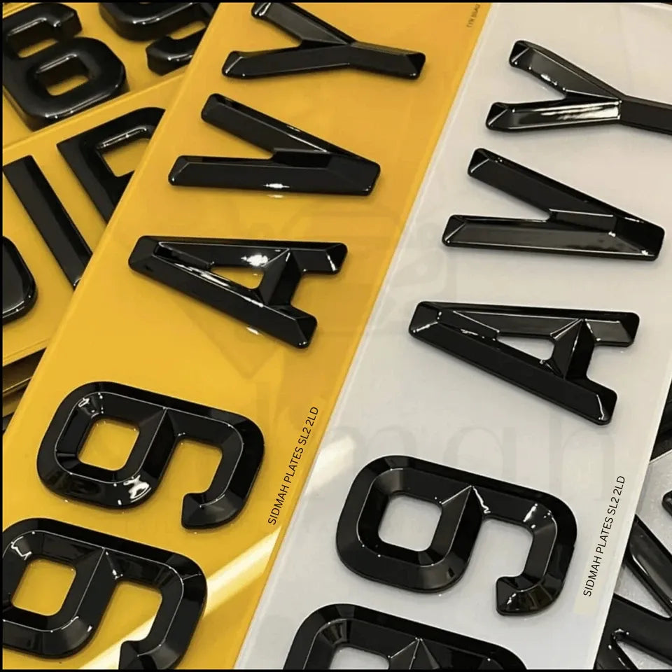 4D RETRO NUMBER PLATES in MATT and GLOSS BEVELLED DIAMOND PAIR - 100% ROAD LEGAL