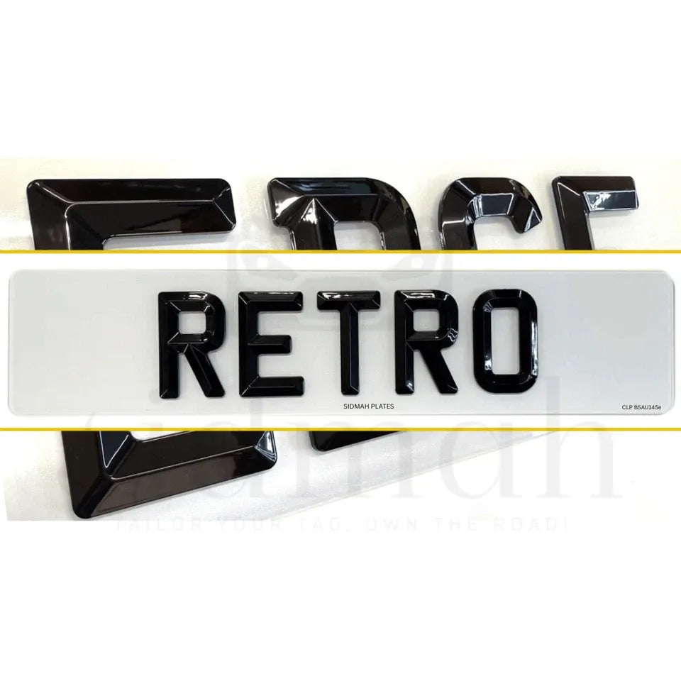 4D RETRO NUMBER PLATES in MATT and GLOSS BEVELLED DIAMOND PAIR - 100% ROAD LEGAL