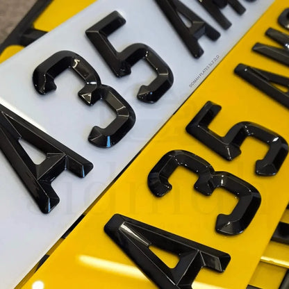 4D RETRO NUMBER PLATES in MATT and GLOSS BEVELLED DIAMOND PAIR - 100% ROAD LEGAL